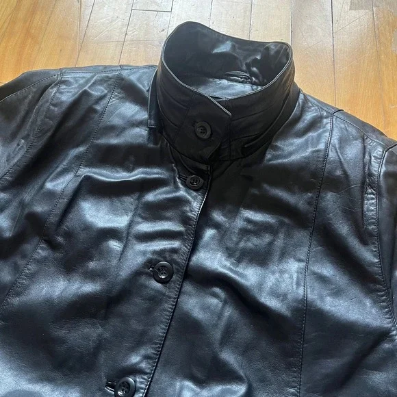 Pelle & Fino Womens Black Leather Button Up Collar Jacket Coat - Picture 5 of 9